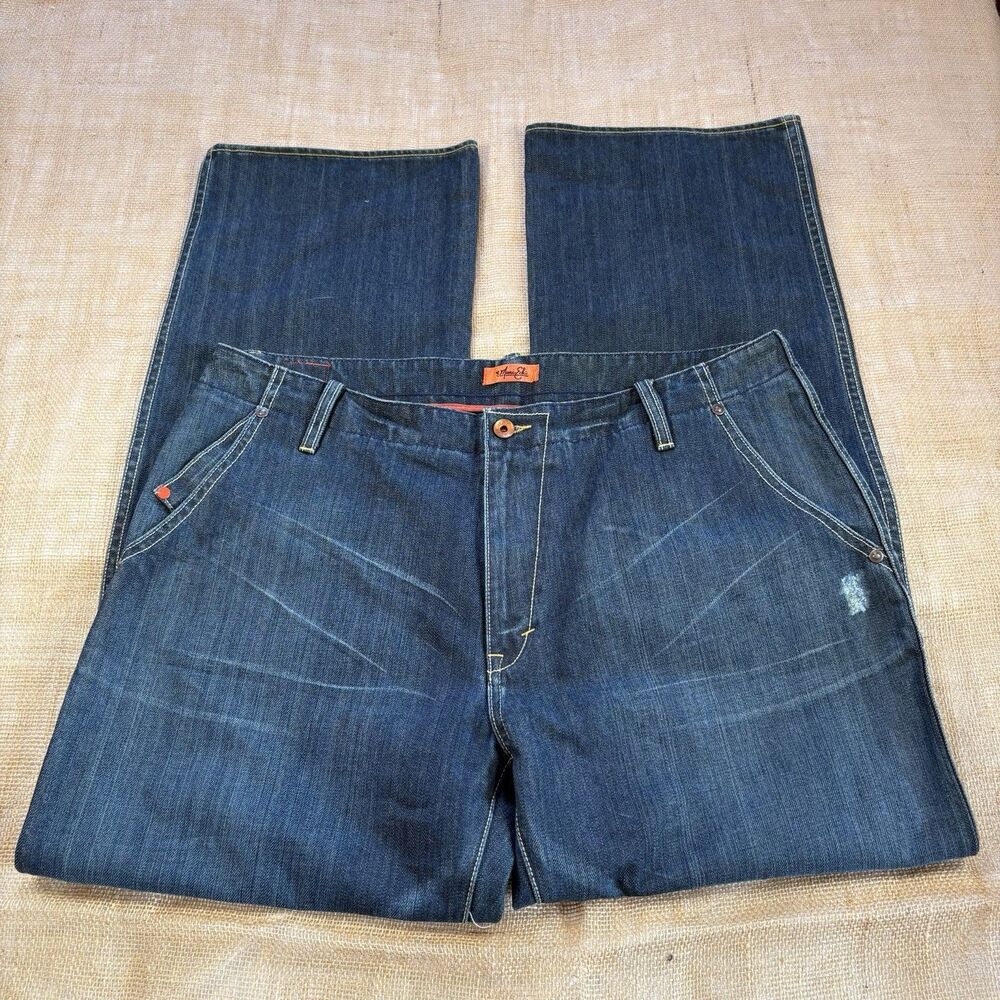 Vintage Y2K Marc Ecko Men's Wide Leg Mid-Rise Flap Pocket Distressed Jeans 36x32